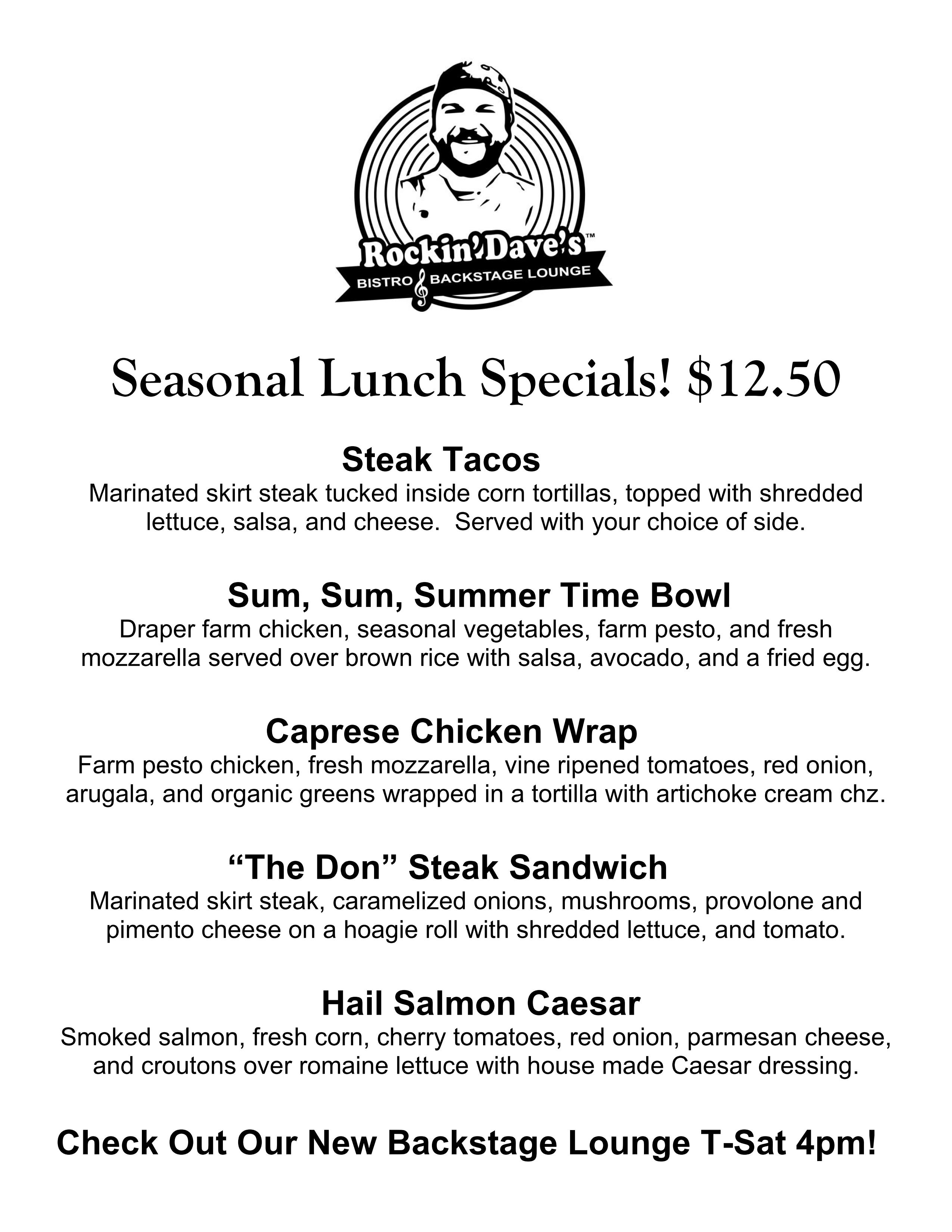 Lunch Specials Template#5_04 - Rockin' Dave's Bistro & Backstage Lounge